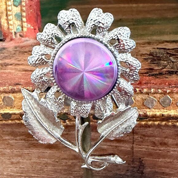 Jewelerama Vintage Purple Rivoli Flower Brooch - Picture 2 of 7